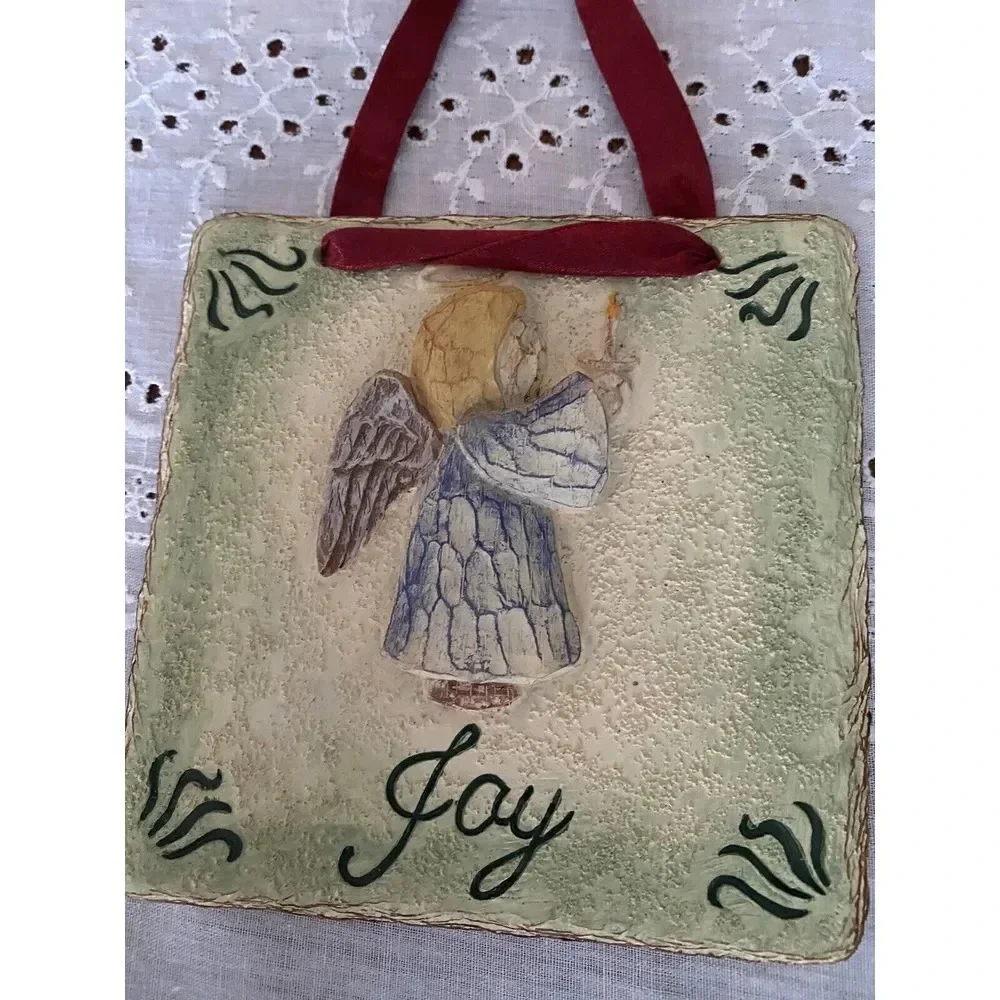 Christmas‎ Angel Wall PLAQUES 3D Love Peace Joy 4x4 Ribbon For Hanging
